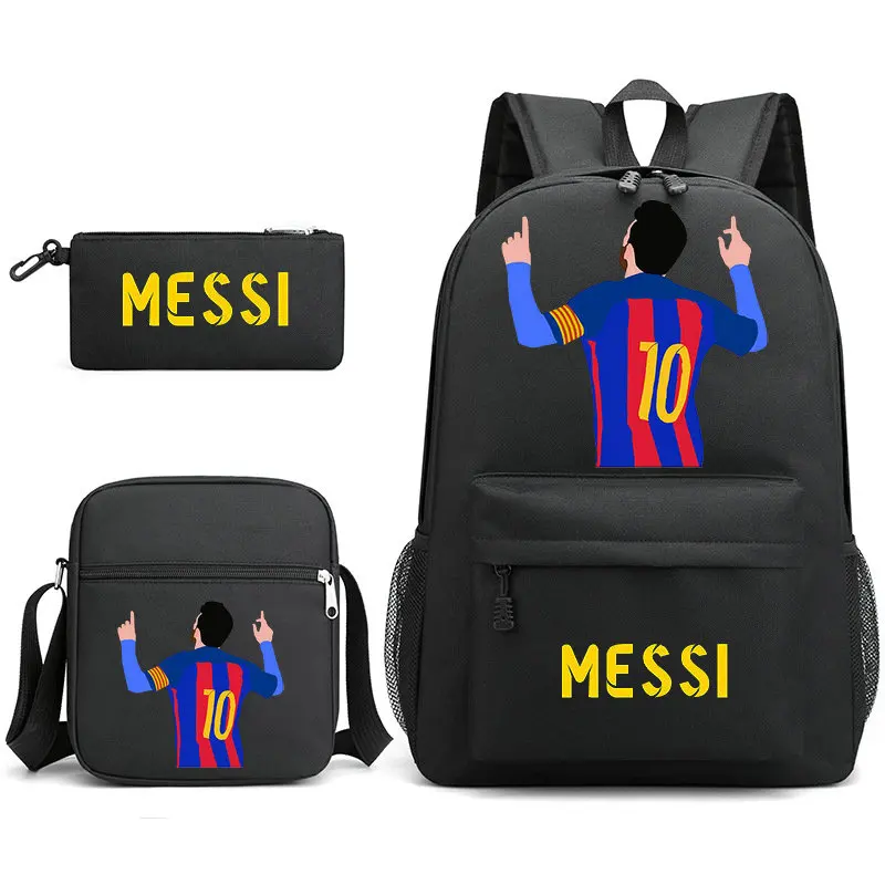 Messi Backpacks 3Pcs Set Boys Girl School Backpack Students school bag Teens Large capacity Cartoon Mochila Infantil