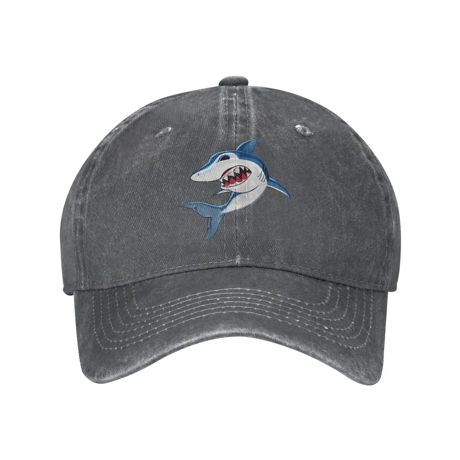 Cartoon Toothy White Shark Adjustable Baseball Cap Washed Hat Cotton Sun Sports Denim Hats Casquette Caps Outdoor Fishing Hat