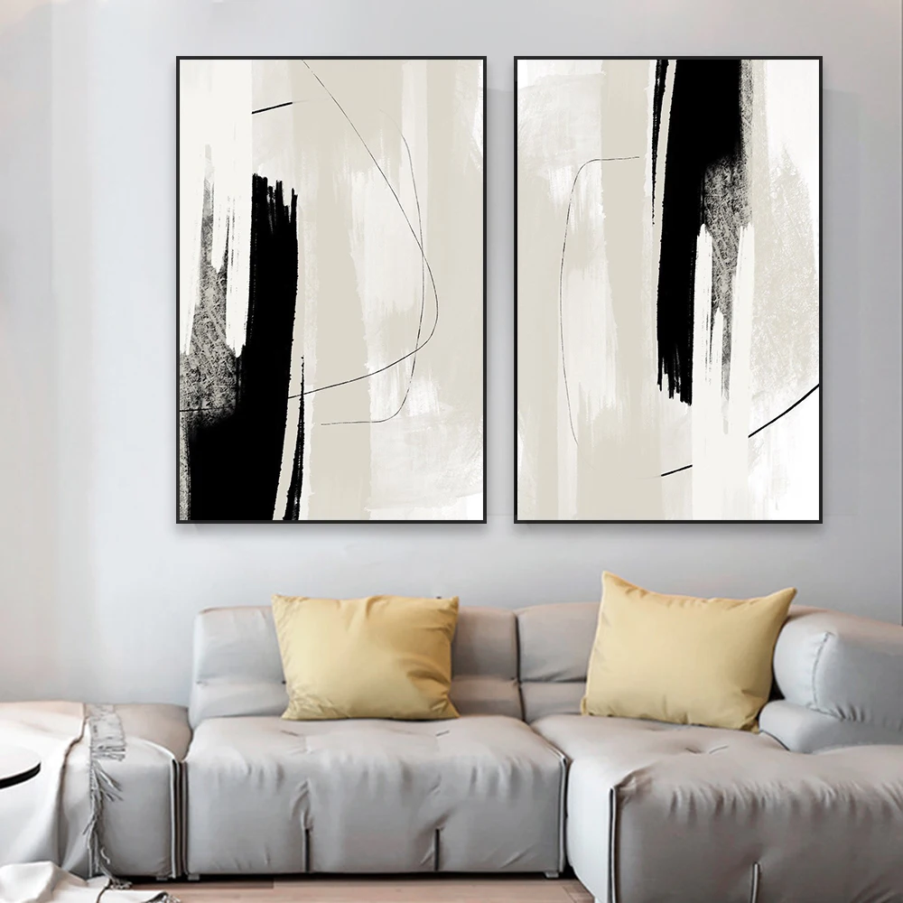 Black Beige Cream Grey Poster Fashion Neutral Oil Painting Print Poster Classical Abstract Art Canvas Painting Home Decoration