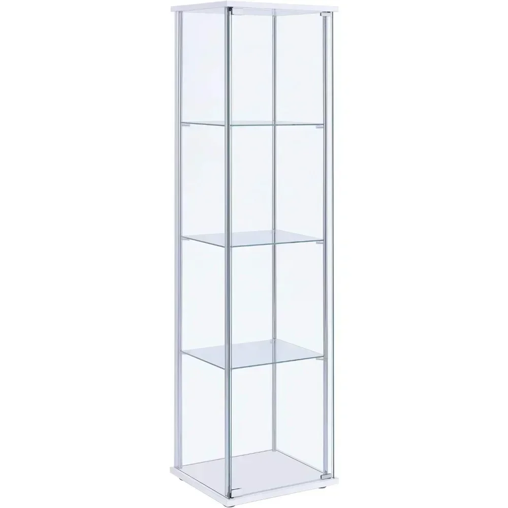 

63.75" H X 14.25" W X 16.75" D Display Cabinet, Chrome, Rectangular 4-Shelf Clear Display Cabinet