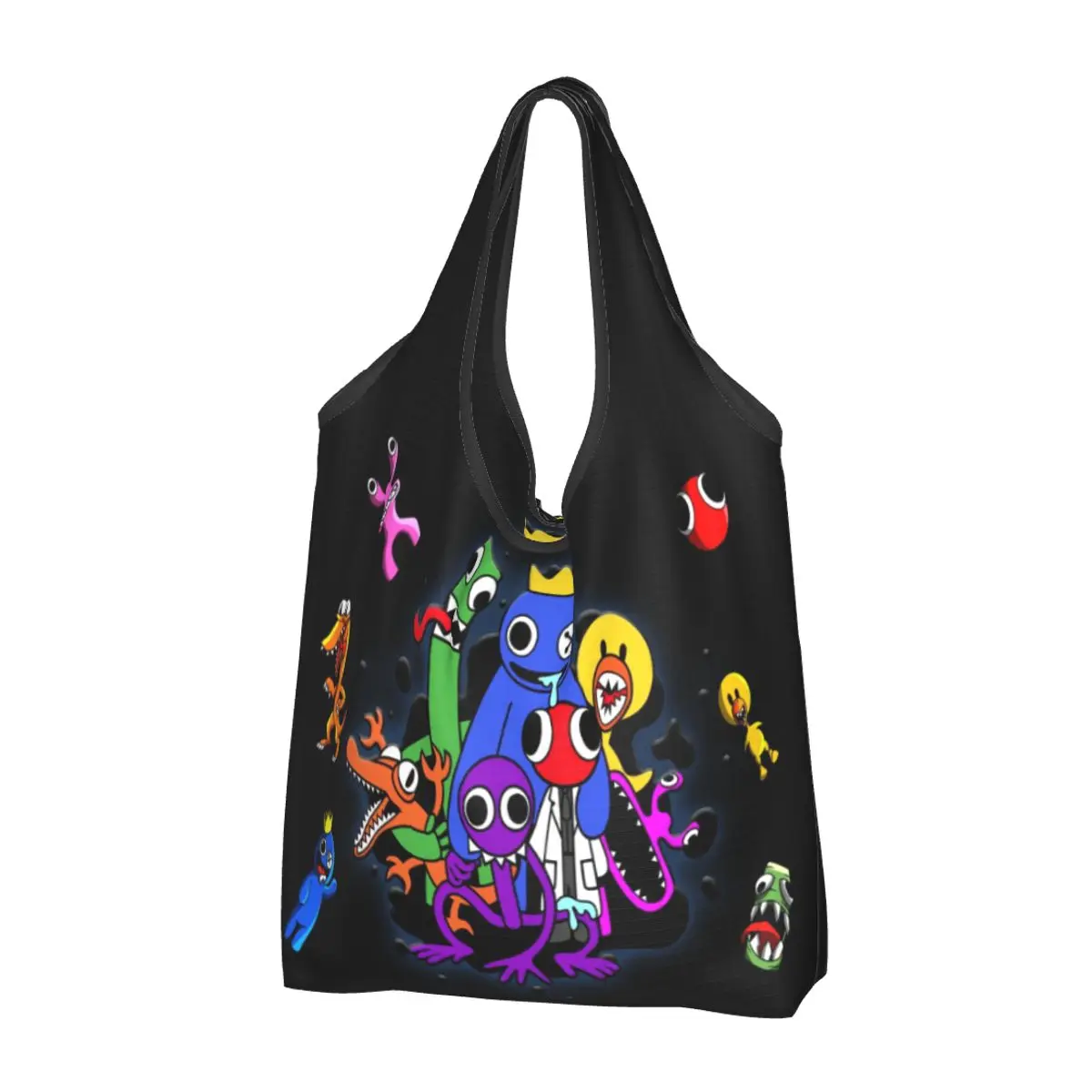 

Custom Rainbows Friends Video Game Shopping Bag Women Portable Large Capacity Groceries Tote Shopper Bags