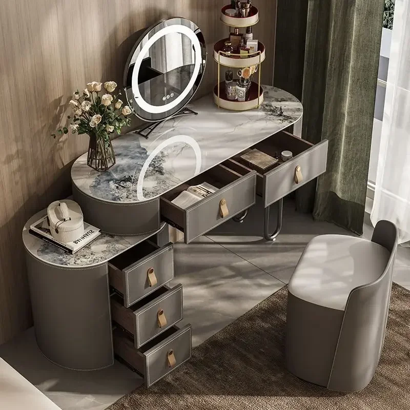 Modern Luxury Dressing Table Lights Minimalist Container Drawer Storage Integrated Bedroom Meuble Chambre Espejo Pie Furniture