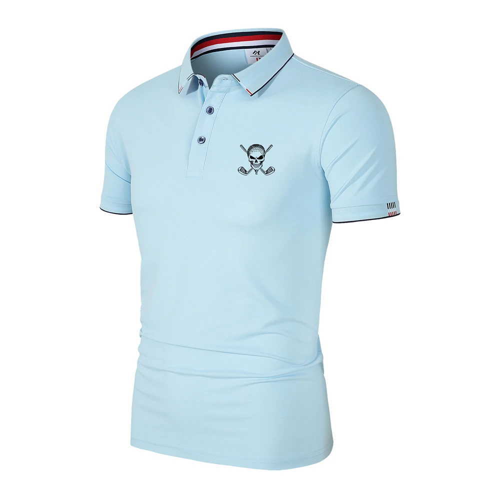 Homens Crânio Golf Logo Polo, Moda Personalizada, Slim Fit, Secagem Rápida, Esportes ao ar livre, Roupa de Lazer, Novo