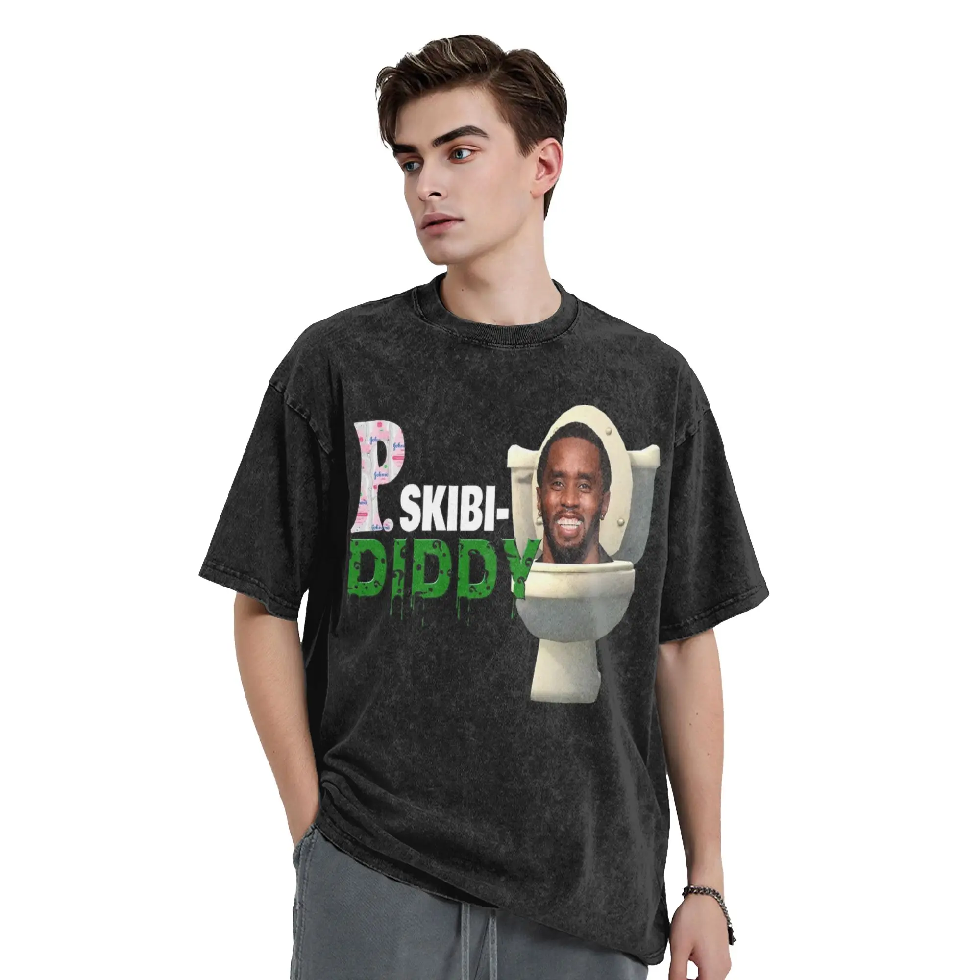 Washed T Shirt P Diddy Skibidi Toilet Hip Hop Vintage T-Shirts Oversize  Streetwear 100% Cotton Summer Tops Tee Shirt Men Women