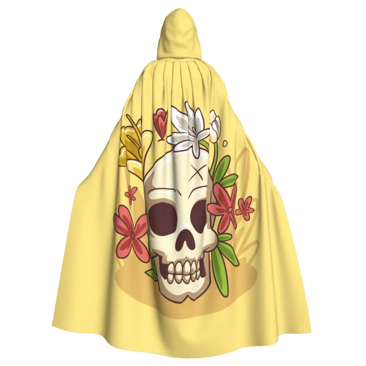 

Hooded Cloak Unisex Cloak with Hood Cloak Cosplay Costume Yellow Skull Background With Flowers