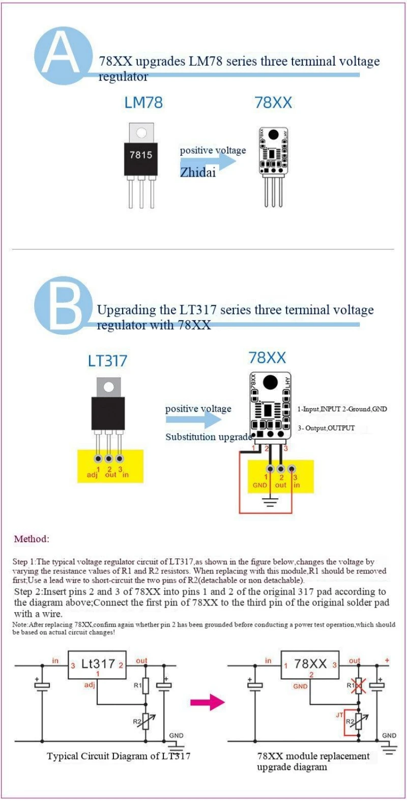 LT3045 Upgrade LM78 LM317 Direktanschluss-Dreipol-Linearspannungsregler-IC-Chip, vergoldete Version – Detail 4