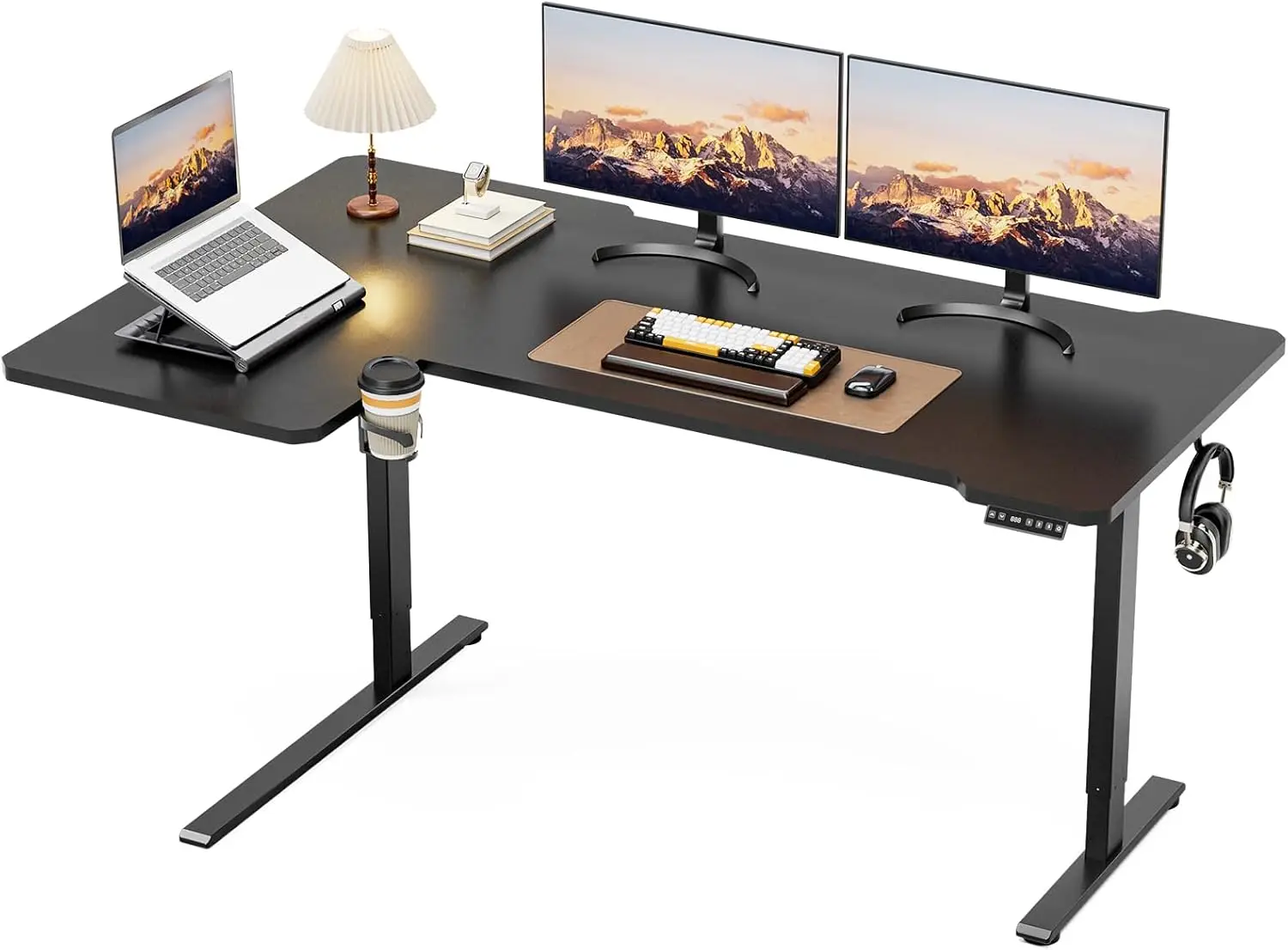 L Shaped Electric Standing Desk,71x43.5 Reversible,Black