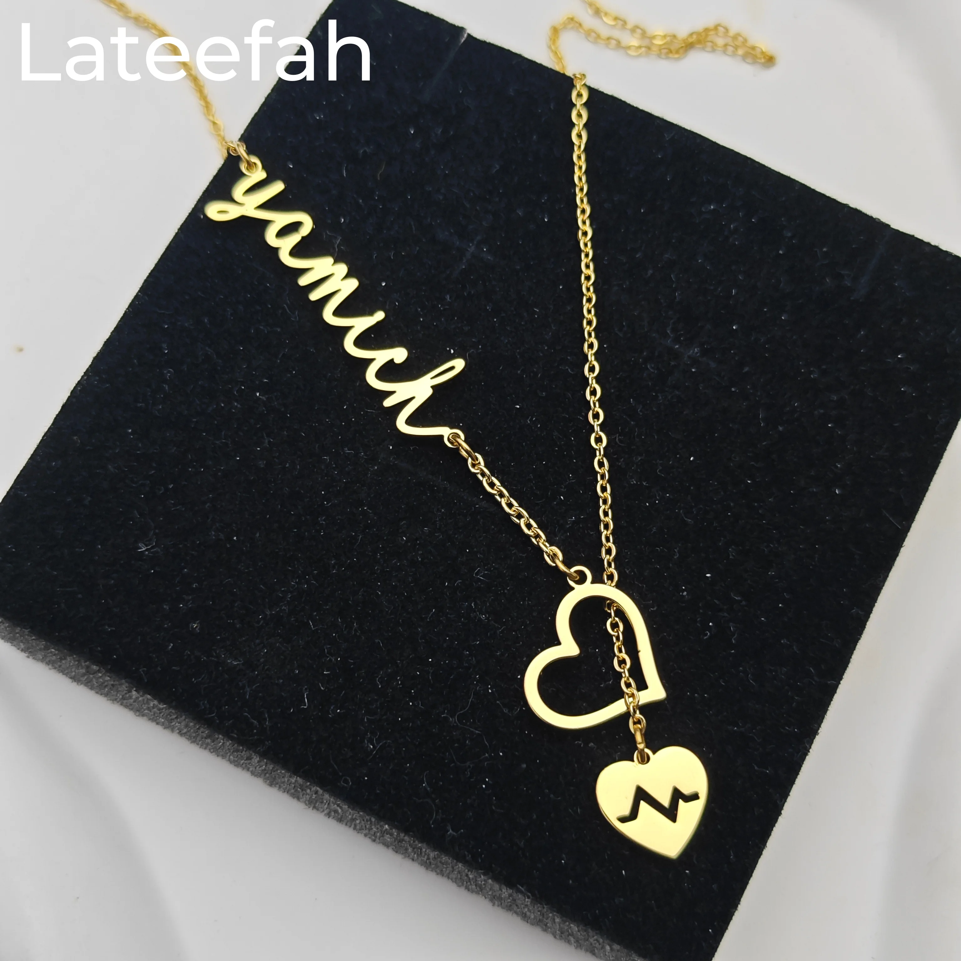Lateefah Heart-shaped Electrocardiogram Symbol Stainless Steel Custom Name Personalised Exquisite Necklace for Gift