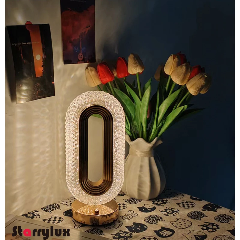 Crystal Star Track Oval Table Lamp LED Dimmable Ambient Light Modern Bedside Night Lights Decorative Lamps