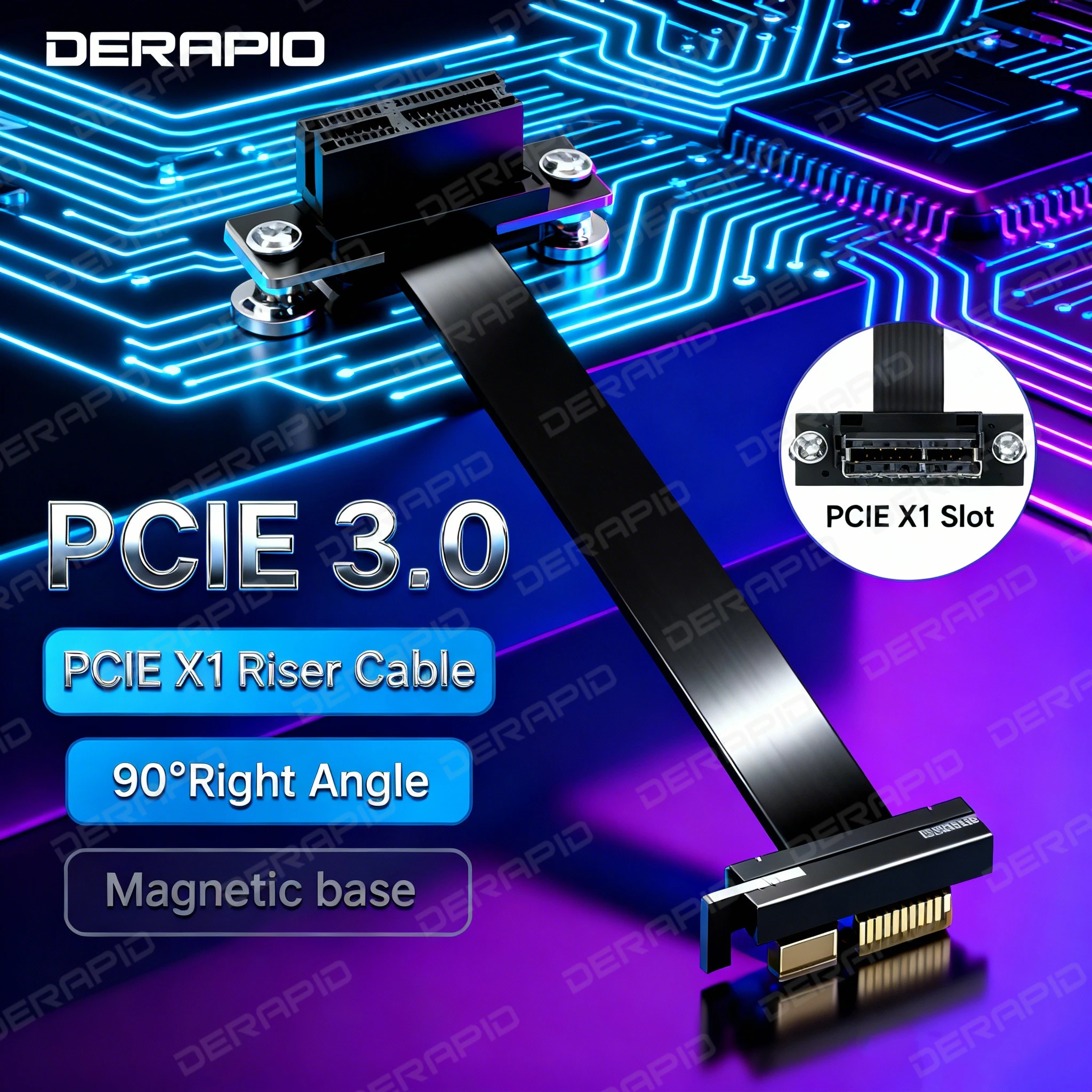 90 Degree Right Angle PCIE X1 Riser Cable 8Gbps PCIe 3.0 X1 to X1 Extension Riser Card Ribbon Extender for PCI Express 1x