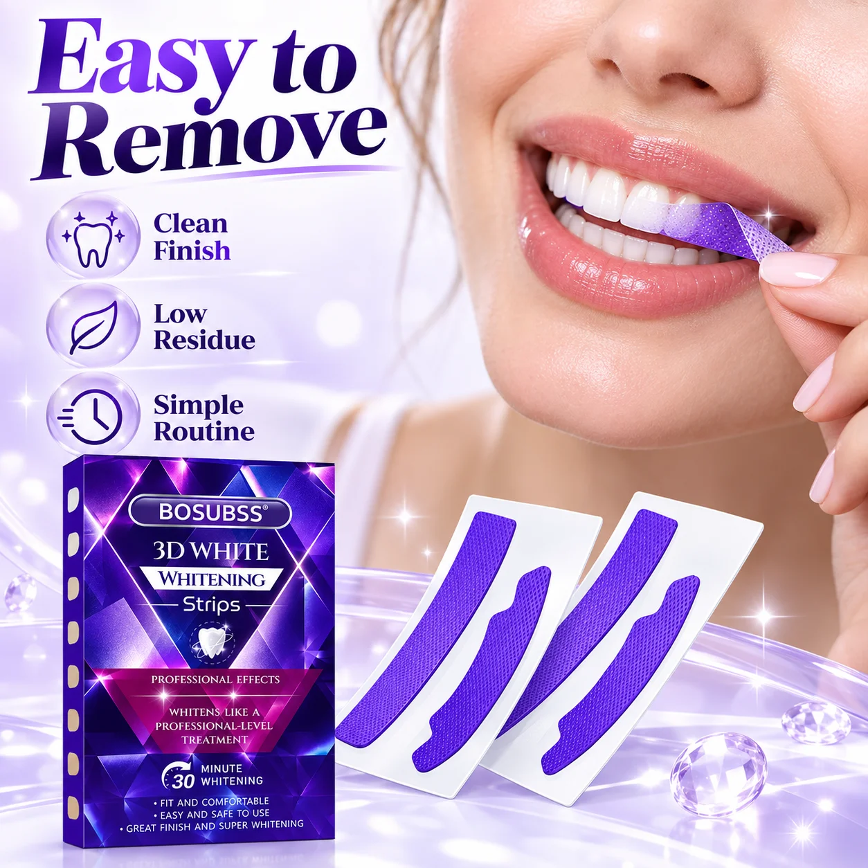 2 Pairs Teeth Whitening Strips Smile Care Strips Non‑Sensitive Gentle whitening removes stains Home Oral Dental Care