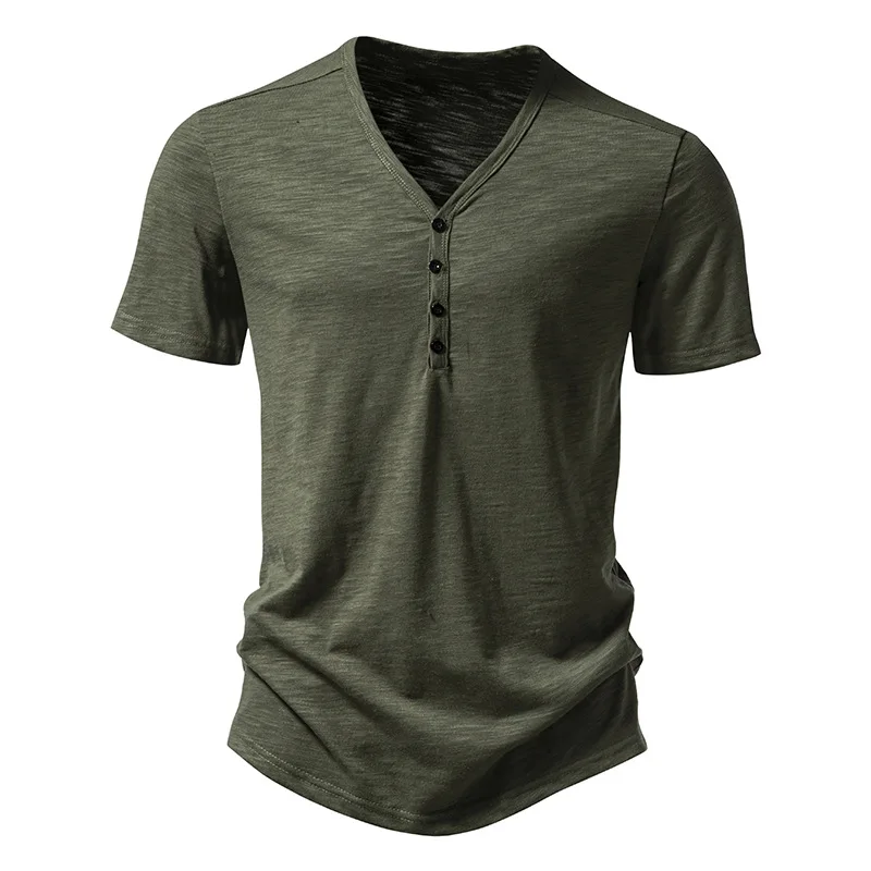 2026 Herren V-Ausschnitt Bambusfaser T-Shirt Mittelstreifen 4-Knopf Kurzarm Eng Anliegend Atmungsaktiv Lässig Sommer Alltags-Oberteil – Detail 25