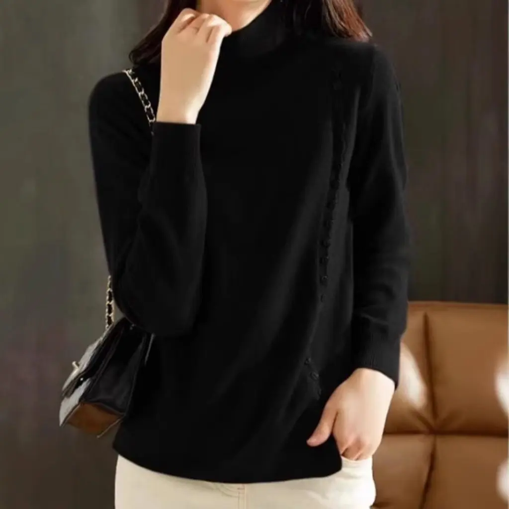 

Women's Half Turtleneck Knitted Sweater Stylish Inner Top Spring Autumn Fashion Base Shirt Trendy Base Layer