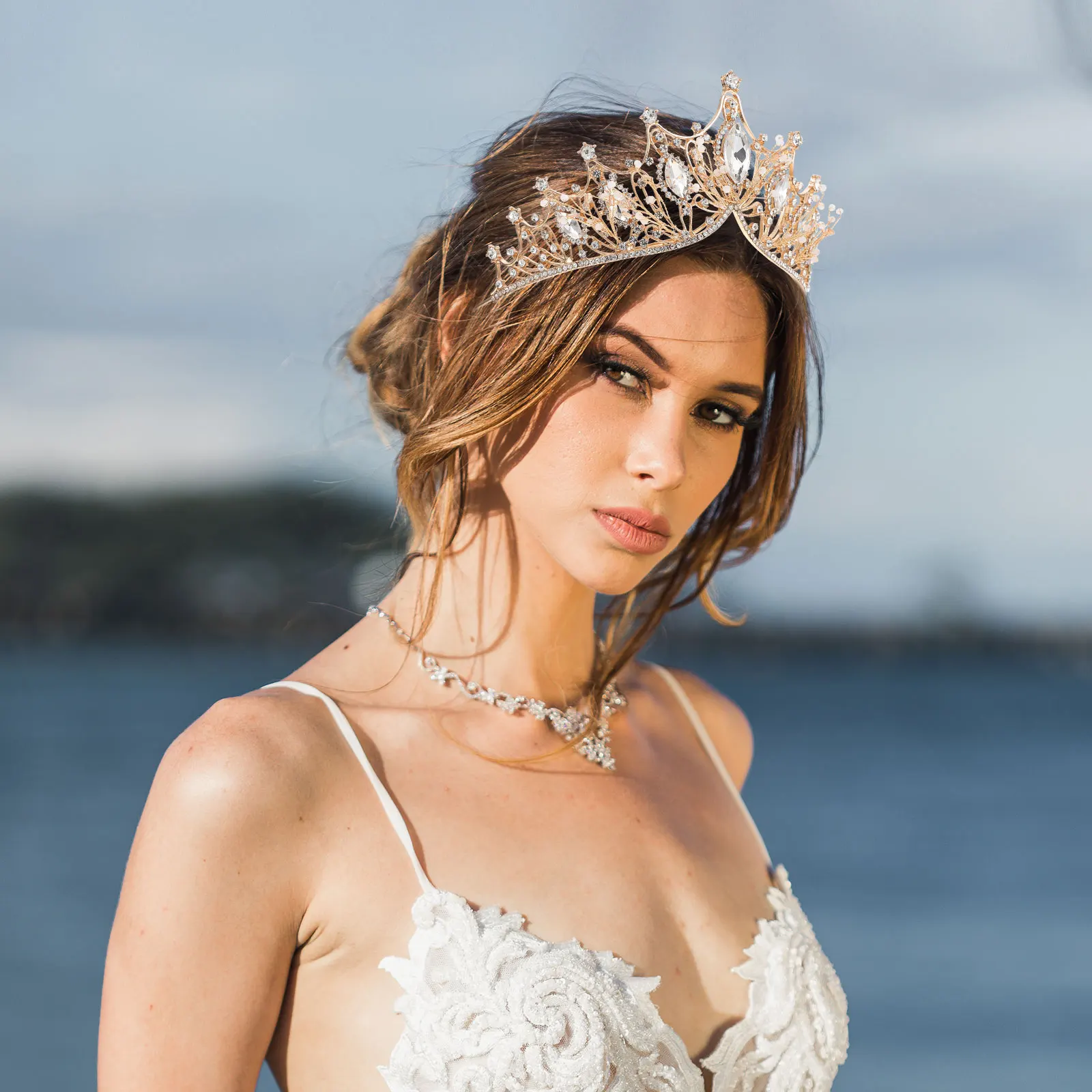 

Baroque Crown Headb Hair Accessories Wedding Party Headdress Bridal Tiara Durable Material Anti Allergic Safe Wear Chic Design