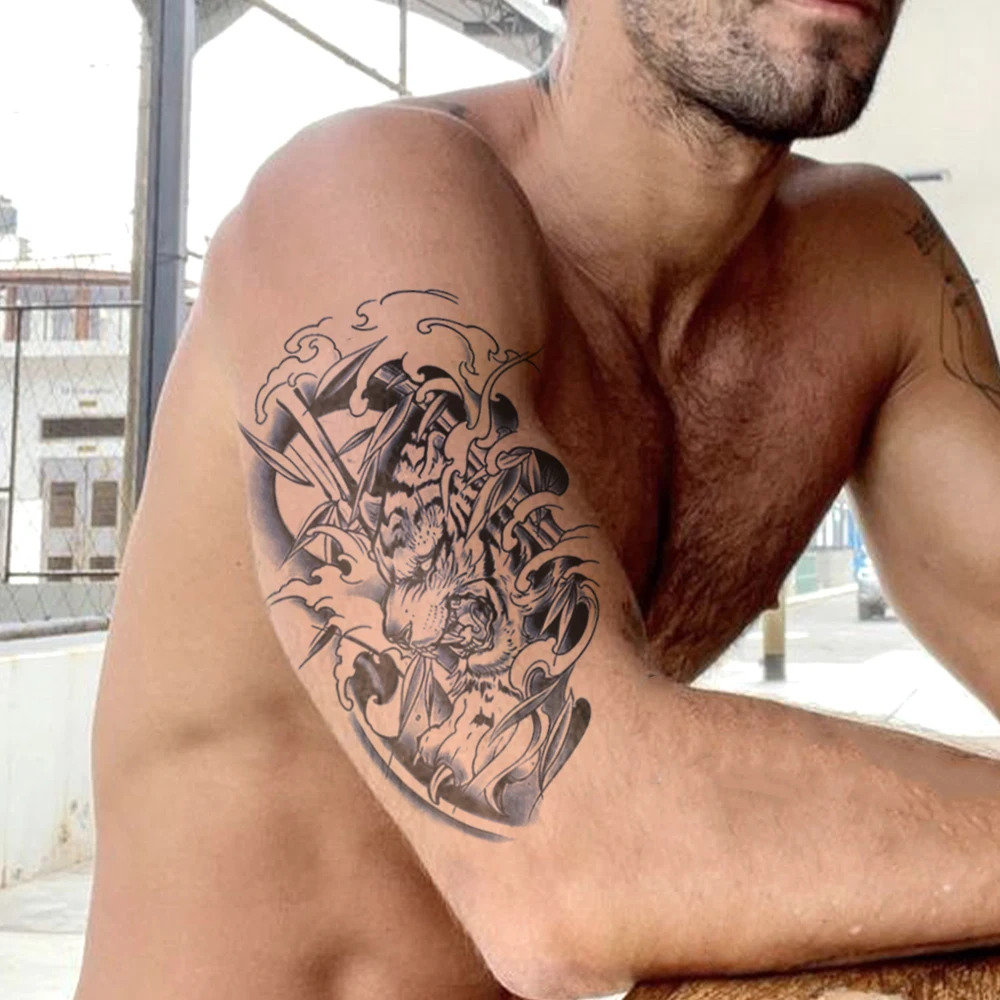 النمر المشارب عصير الحبر دائم مقاوم للماء المؤقتة الوشم ملصق الخيزران موجة الحيوان الطوطم وهمية الوشم هيئة الفن الرجال النساء الساق