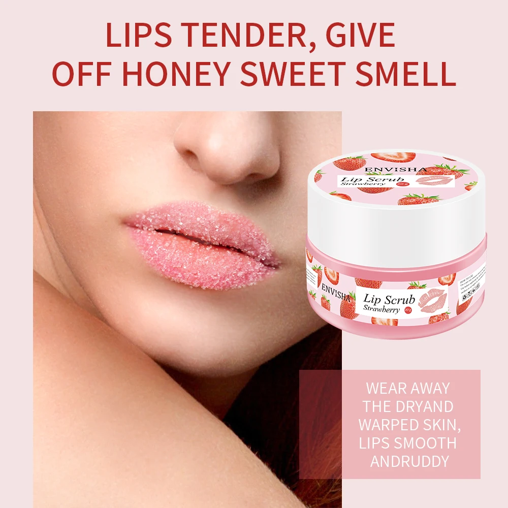 ENVISHA Skin Care Strawberry Lip Care Balm Scrub Sugar Cream Exfoliating Moisturizing Nourish Repair Cleft Fine Lines Smooth