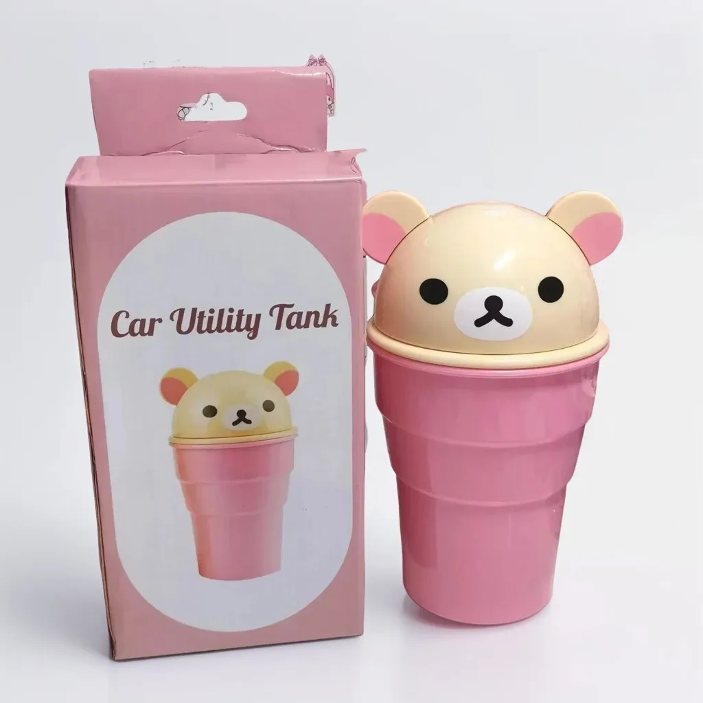 Cartoon cute Rilakkuma Creative car trash can car garbage storage cup desktop cosmetics storage pen holder desktop trash can