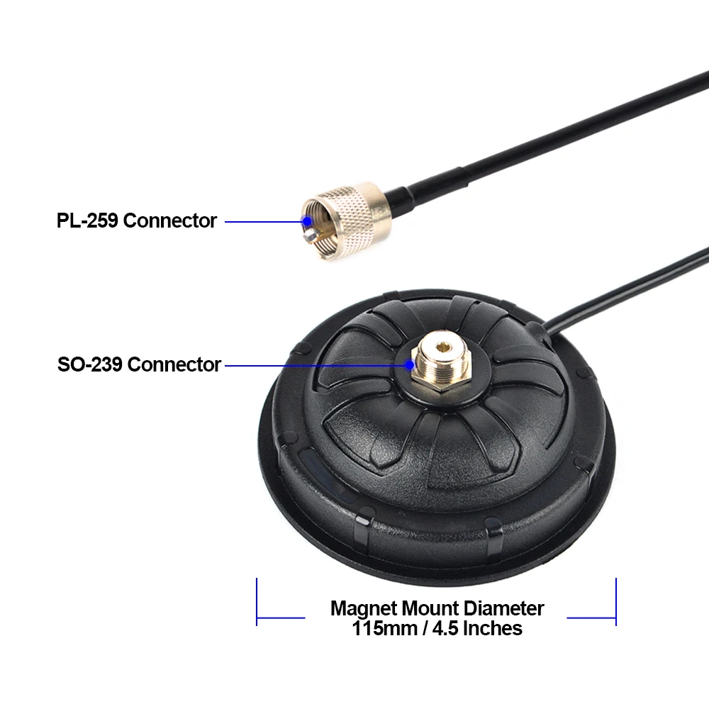 Magnetic Antenna Base Mount,16.4 ft.RG-58 Cable with PL-259,for Cobra Midland Uniden Hand Held Cb Radio/Vehicle/Car Mobile Radio
