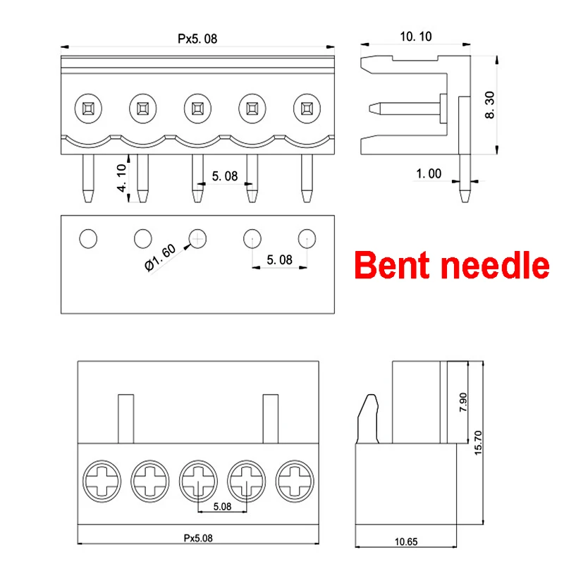 1/5/10PCS 5.08mm 2EDG 2-9Pin PCB Screw Terminal Block Wire Connector 5.08mm Pitch 300V10A Straight Pin/bent needle Plug-in