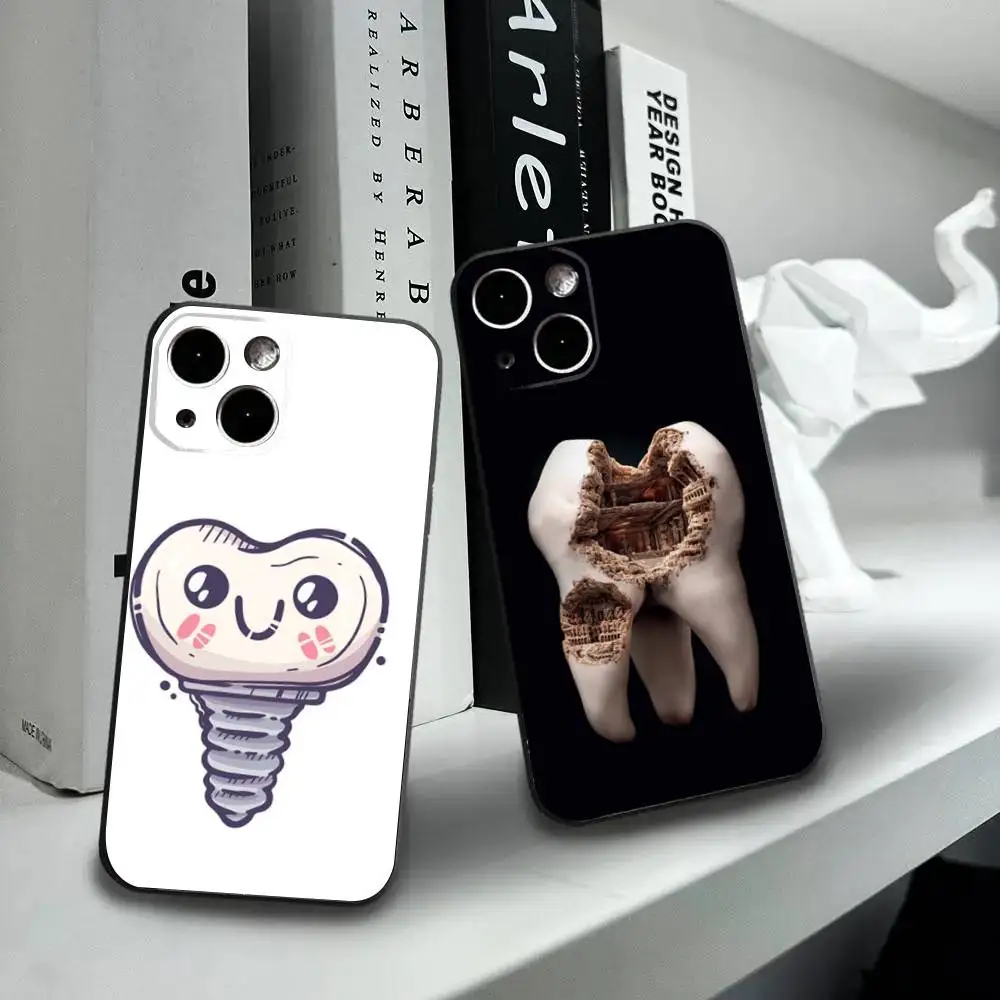 

Tooth Teeth Funny Dentist Phone Case For iPhone16,15,14,13,12 Mini 11 Pro XR,X,XS,MAX 7,8 Plus Silicone Cover Soft Black