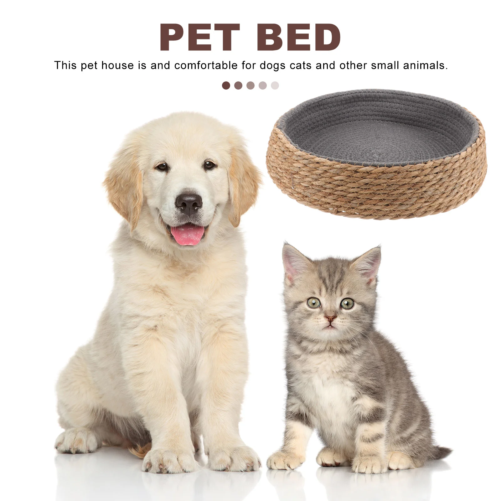 Rattan Pet Bed Sleeping Cooling Nest Dog Tent Easy to Clean Grass Willow Round for Cat Break-proof