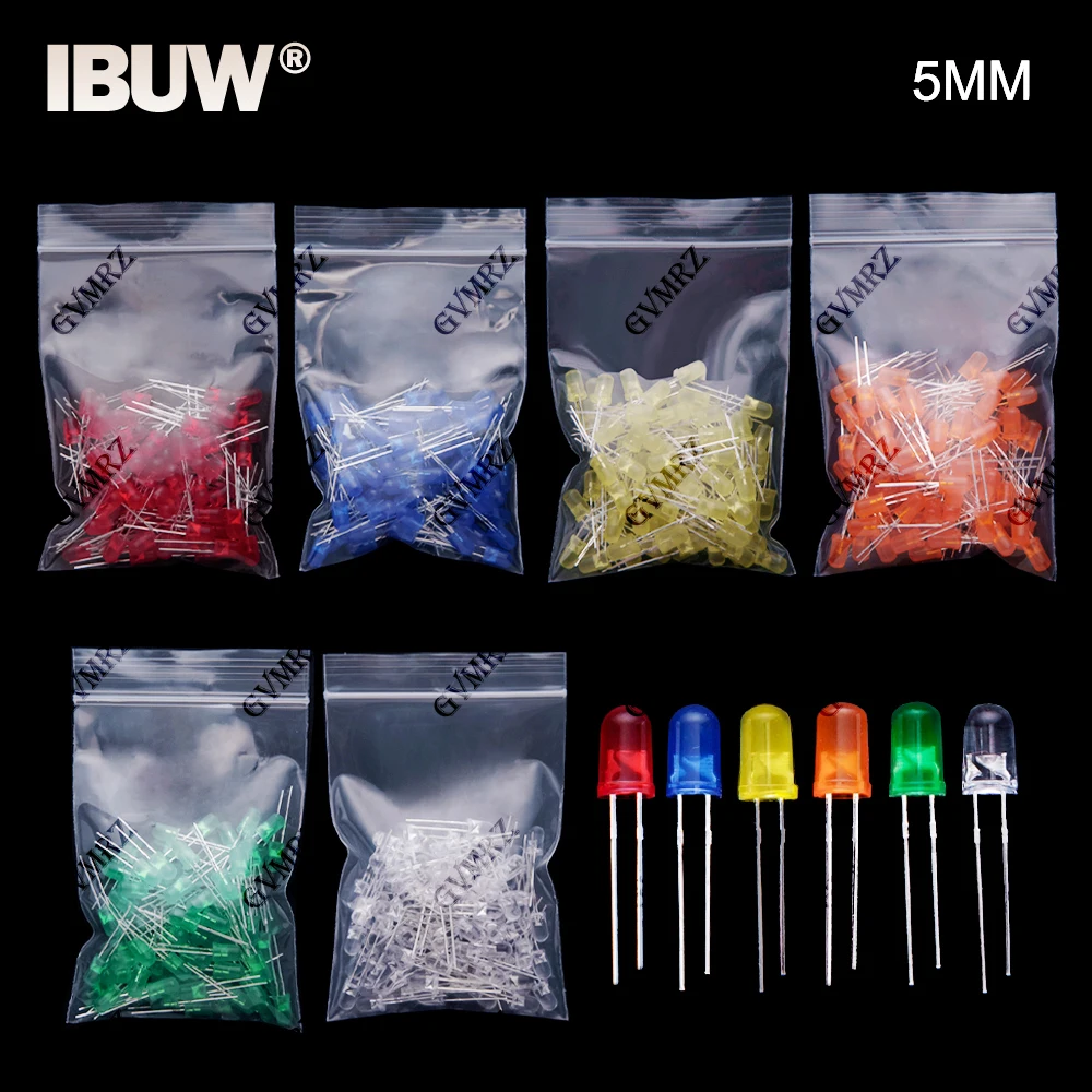 100pcs LED Diode Indicator Assortment 3mm 5mm Round & Straw Hat Short Lead Multiple Colors
