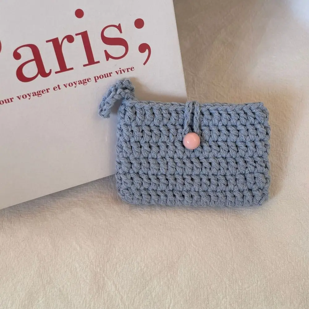 Korean Solid Color Weaving Card Bag Small Knitting Crochet Coin Purse Handmade Square Mini Handbags for Ladies/Girls