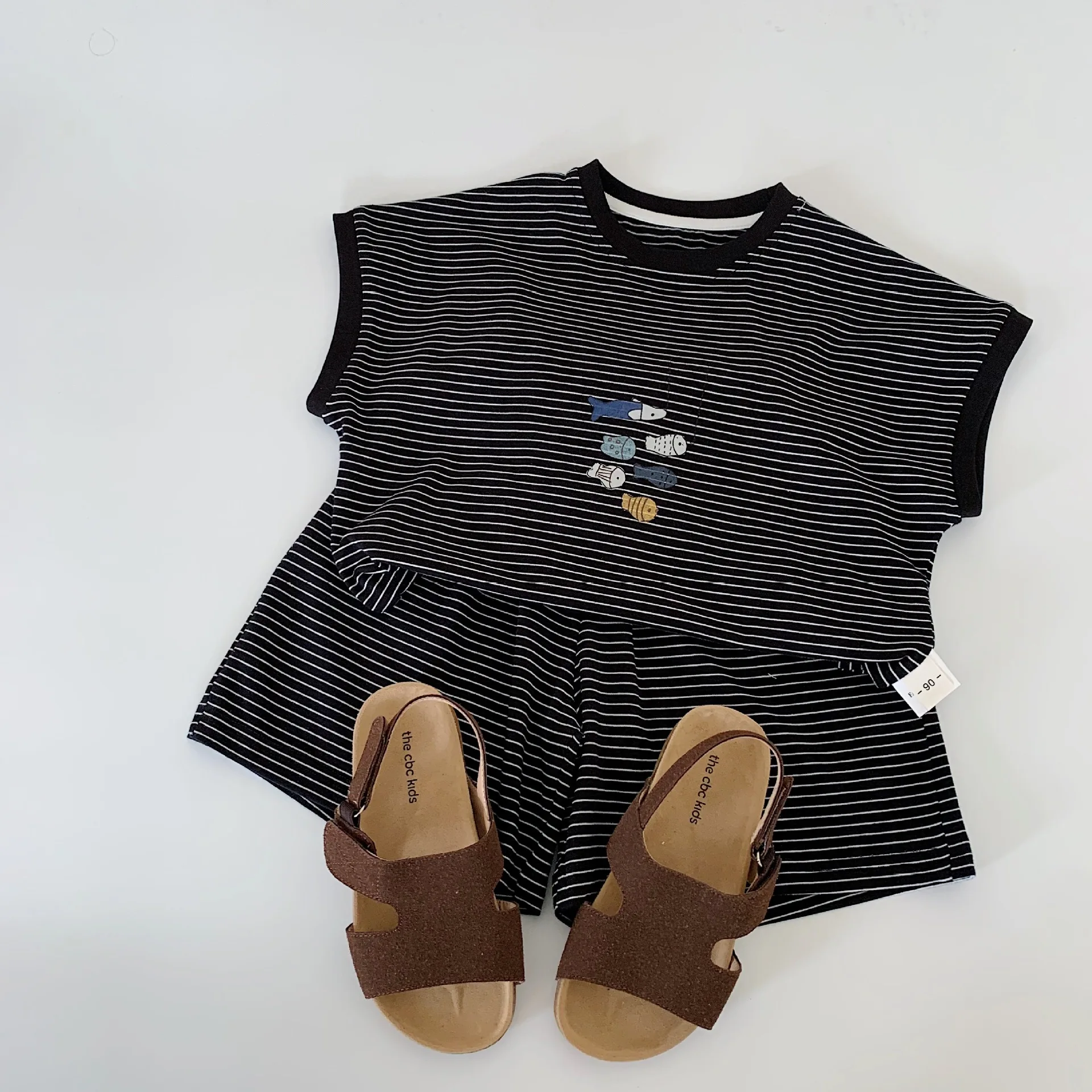 مجموعة الأطفال 2025 صيف جديد بنات بنين مخطط بلا أكمام قطعتين مجموعة ملابس الأطفال مجموعات #5