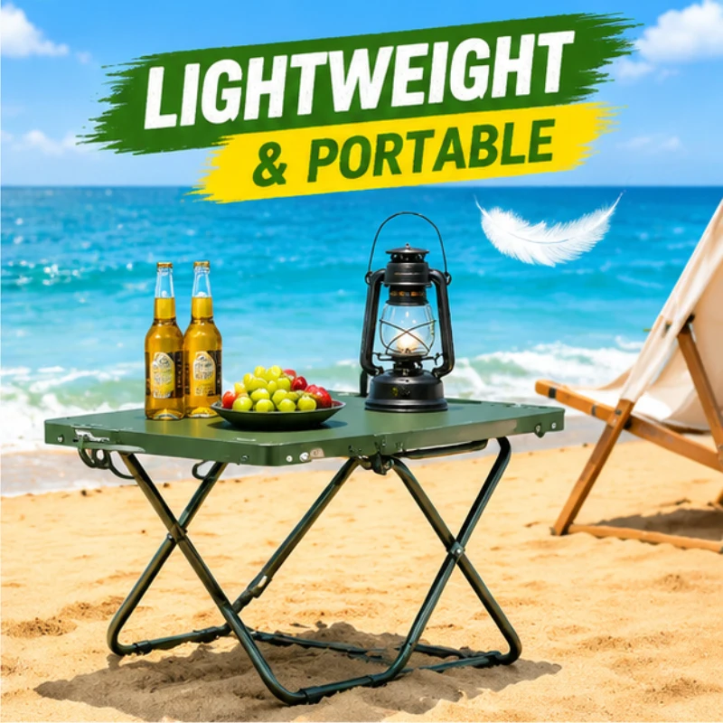 Ultralight Foldable Camping Table with Hollow Surround Edge, Reserved Hanging Position for Outdoor Picnic Gathering