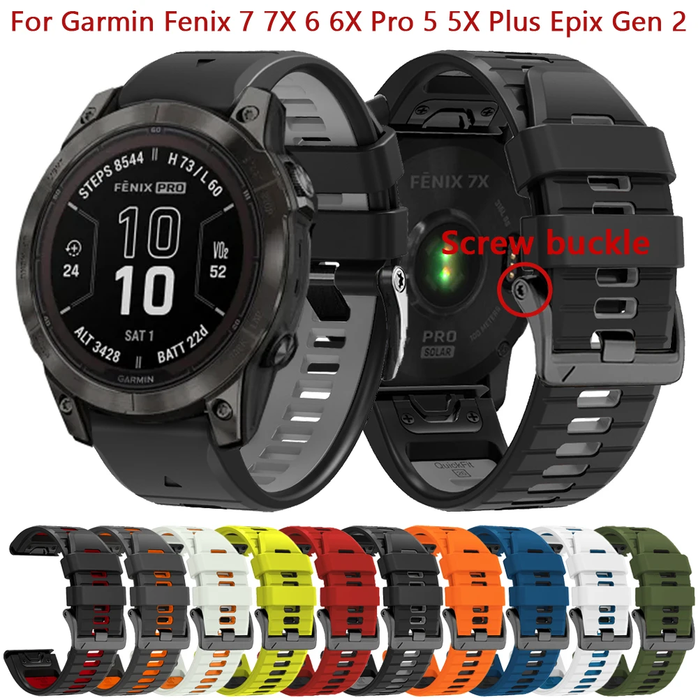 Silicone Screw Buckle Band For Garmin Fenix 7X 7 6X 6 Pro 5X 5 Plus instinct 2X Epix Gen 2 Strap 22 26mm QuickFit Watch Bracelet