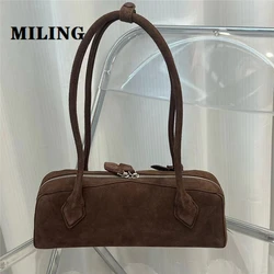 Autumn Winter New Cowhide Baguette Bag French Style Long Handle Underarm Bag Retro Suede Leather Women's Single Shoulder Bag