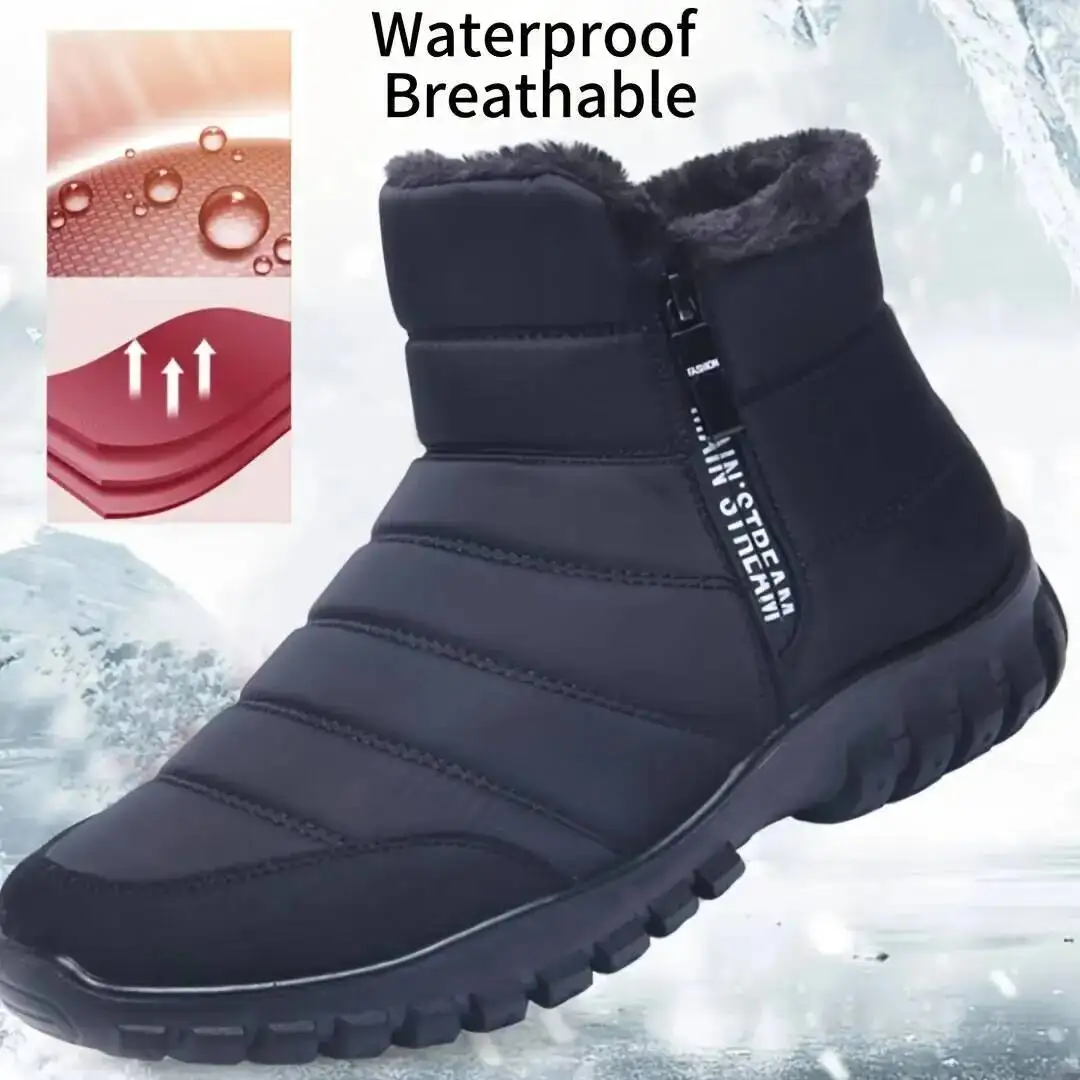 Winter Shoes Men's Sneakers Warm Cotton Zipper Snow Ankle Boots Autumncasual Shoes Waterproof Snow Boots