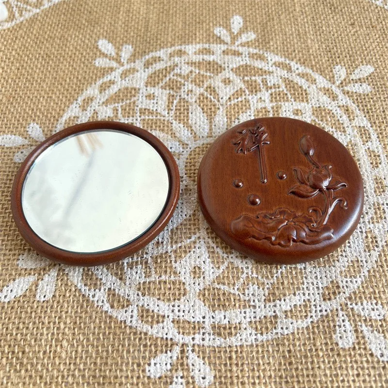 샌달우드 휴대용 화장 거울, 레트로 휴대용 원형 거울, 여행용 터치업 거울, 소녀들을 위한 선물