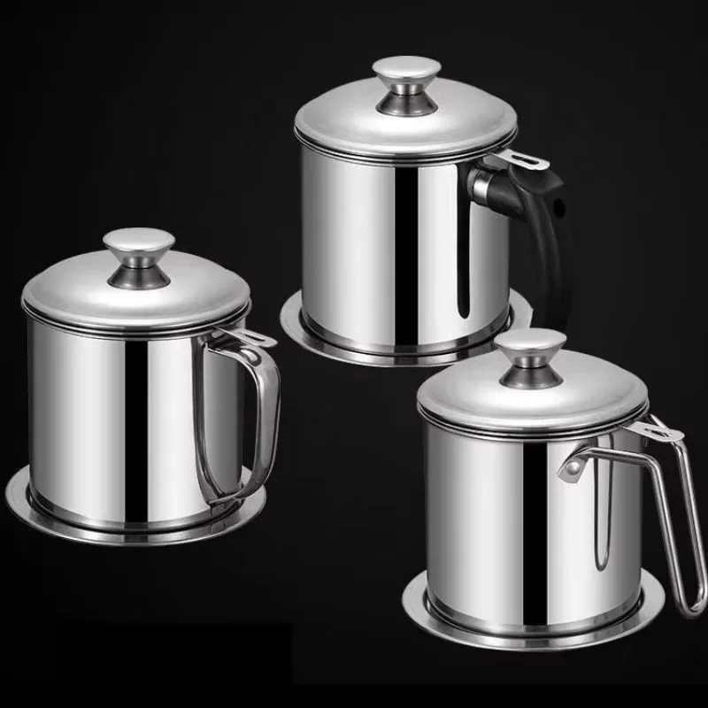 Stainless Steel Kitchen Tools Accessories Oil Residue Separation Metal Oil Filter Cup Set Edible Oil Filter Cup with Cover
