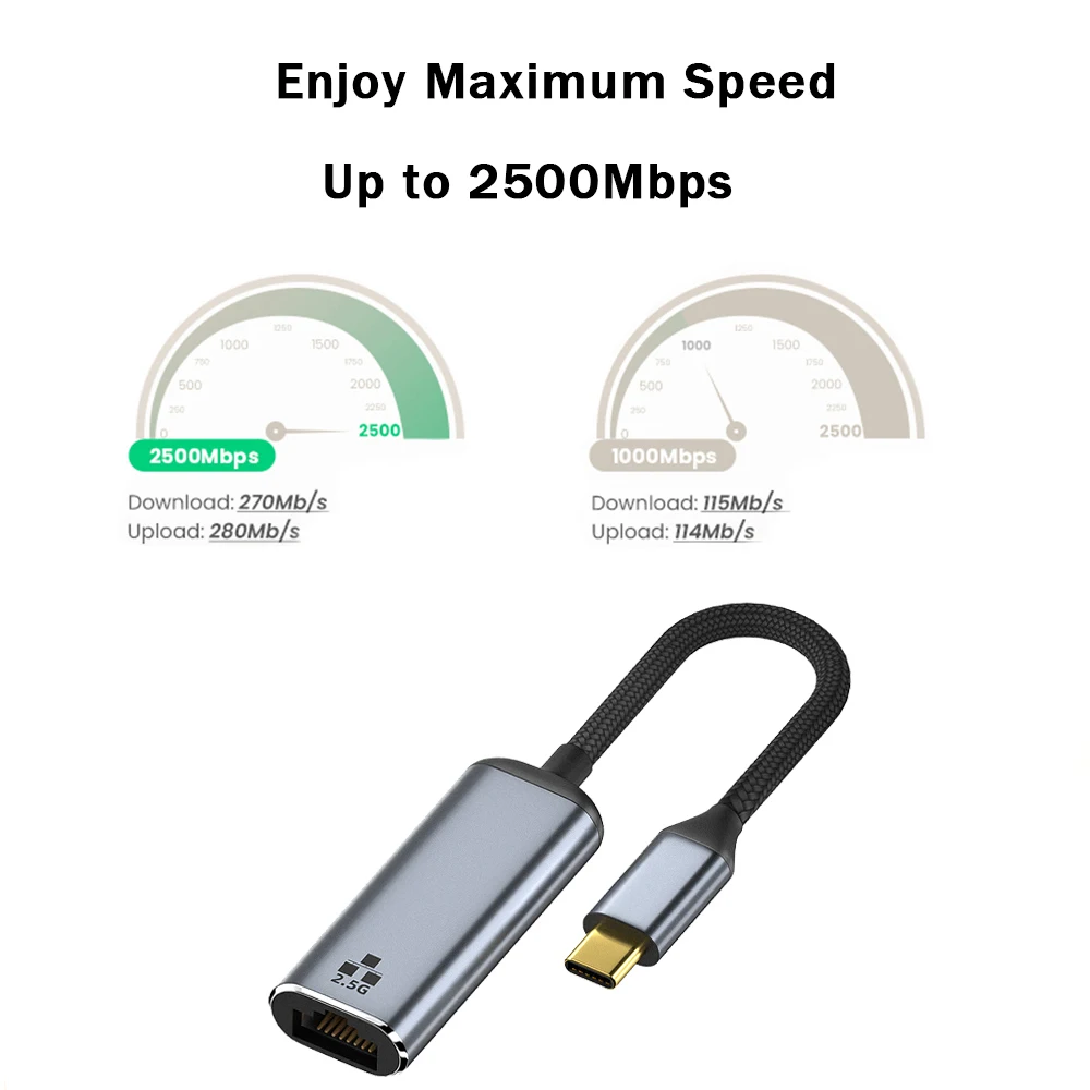 2.5G USB C Ethernet Adapter 1000/2500Mbps RJ45 RTL8156 Network Card Thunderbolt3 Type-C To 2.5 Gigabit LAN for Macbook Laptop PC