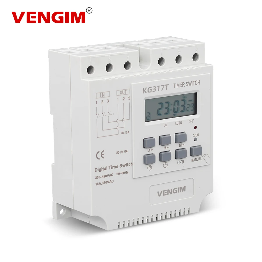 Three Phases 380V Digital Timer Switch Electric Programmable Timer Relay with 30 Times On/Off Per Day/Weekly