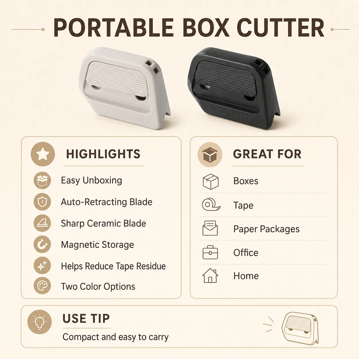 1 Piece New Auto Retractable Safety Box Cutter With Magnetic Ceramic Blade Portable Multi Functional Cutting Tool For Package Cardboard Tape