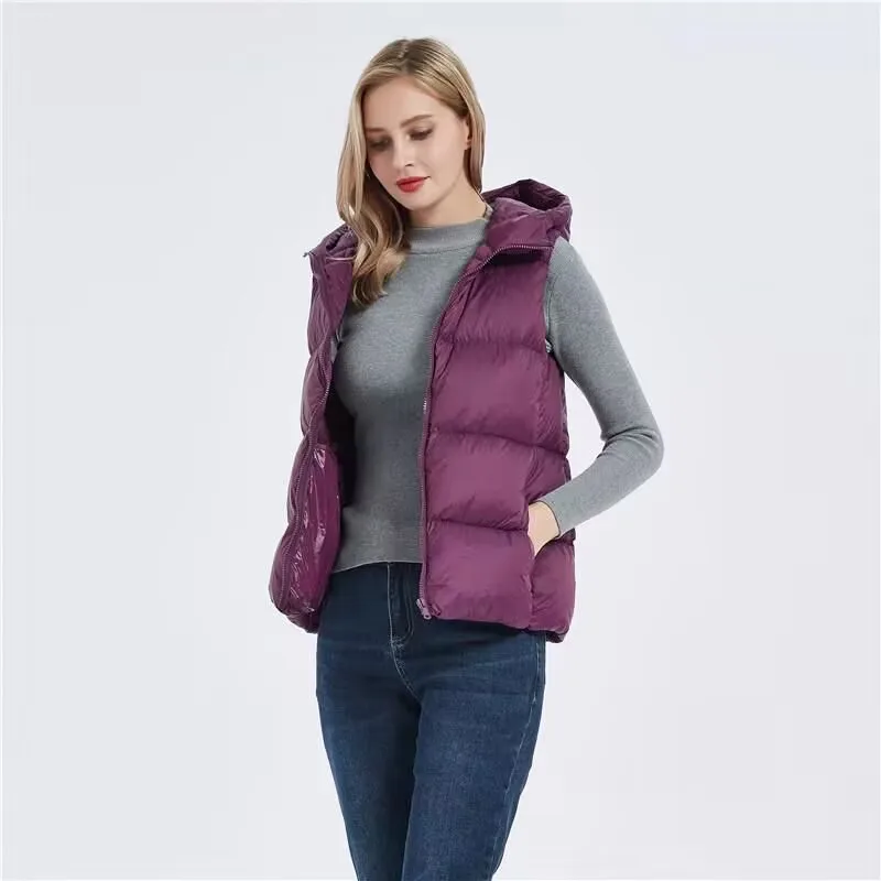 

Hooded Vest Jacket Women 90% Duck Down Winter New High-quality Light Puffer Coat Fluffy Warm Outwear Vest for Women