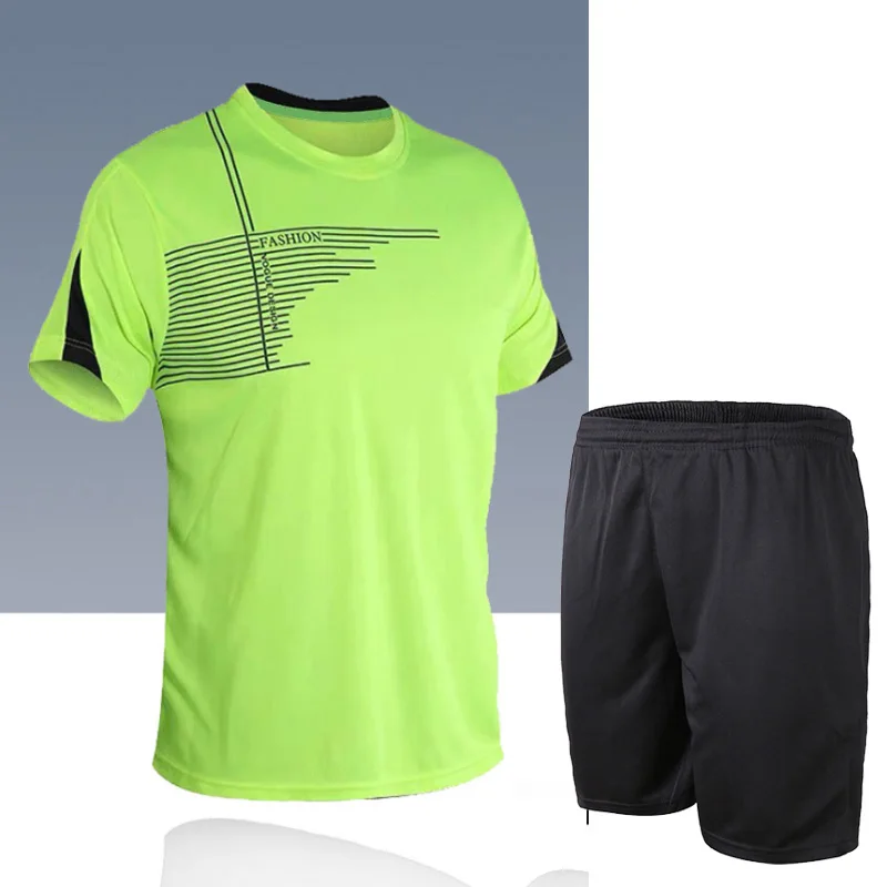 

Men set summer student leisure sports set thin round neck short sleeved T-shirt outdoor jogging breathable quick drying 2-piece