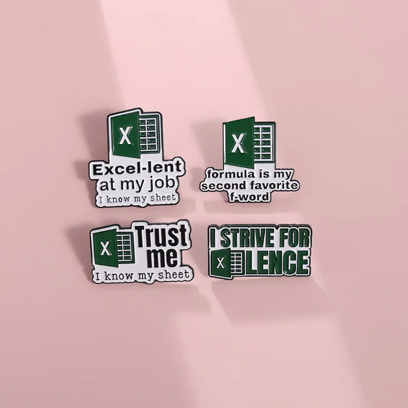 Software de oficina creativo EXCEL Table Series insignia de Metal divertido letra verde regalo accesorio Pin