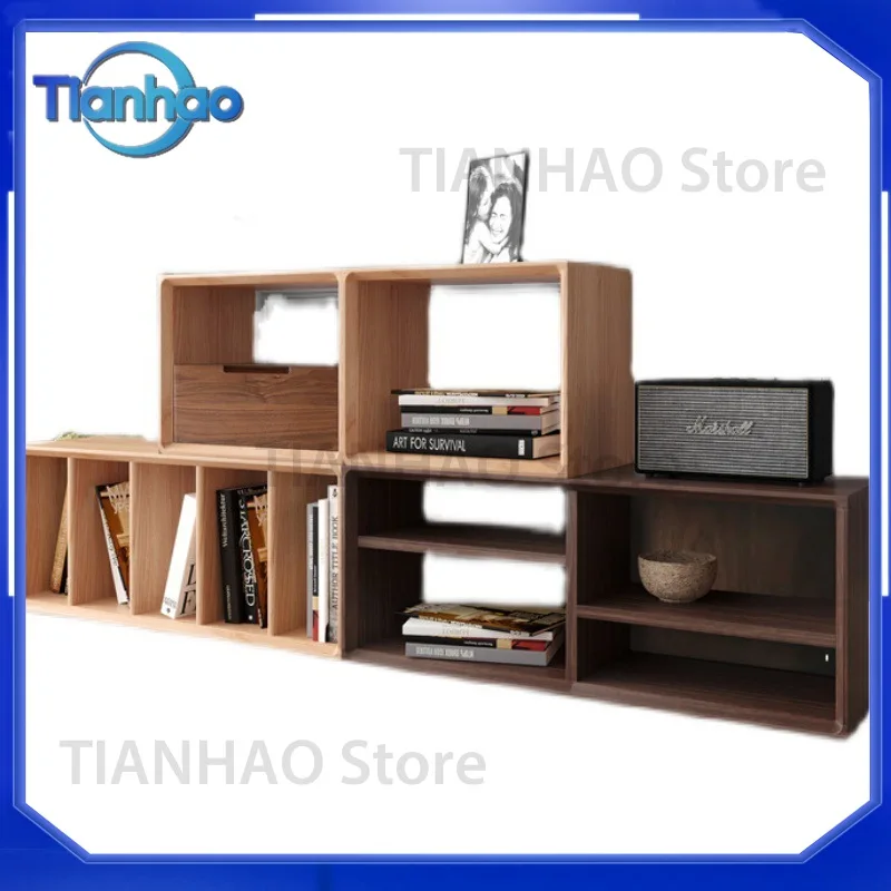 White Wax Wood Lattice Cabinet for Free Combination Solid Wood Bookcase Modern Simple Multi-Functional Living Room Storage