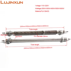 LUJINXUN M22x45 Finned Tubular Heat Tube 220V Heating Rod Oven Pipe with High Temperature Resistance 200W-600W Dry Heater 1PC