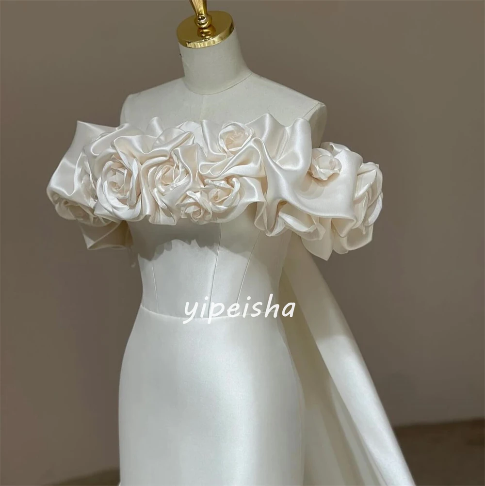 Customized s Flower Ruched Valentine's Day A-line Strapless Bespoke Occasion Gown Long Dresses