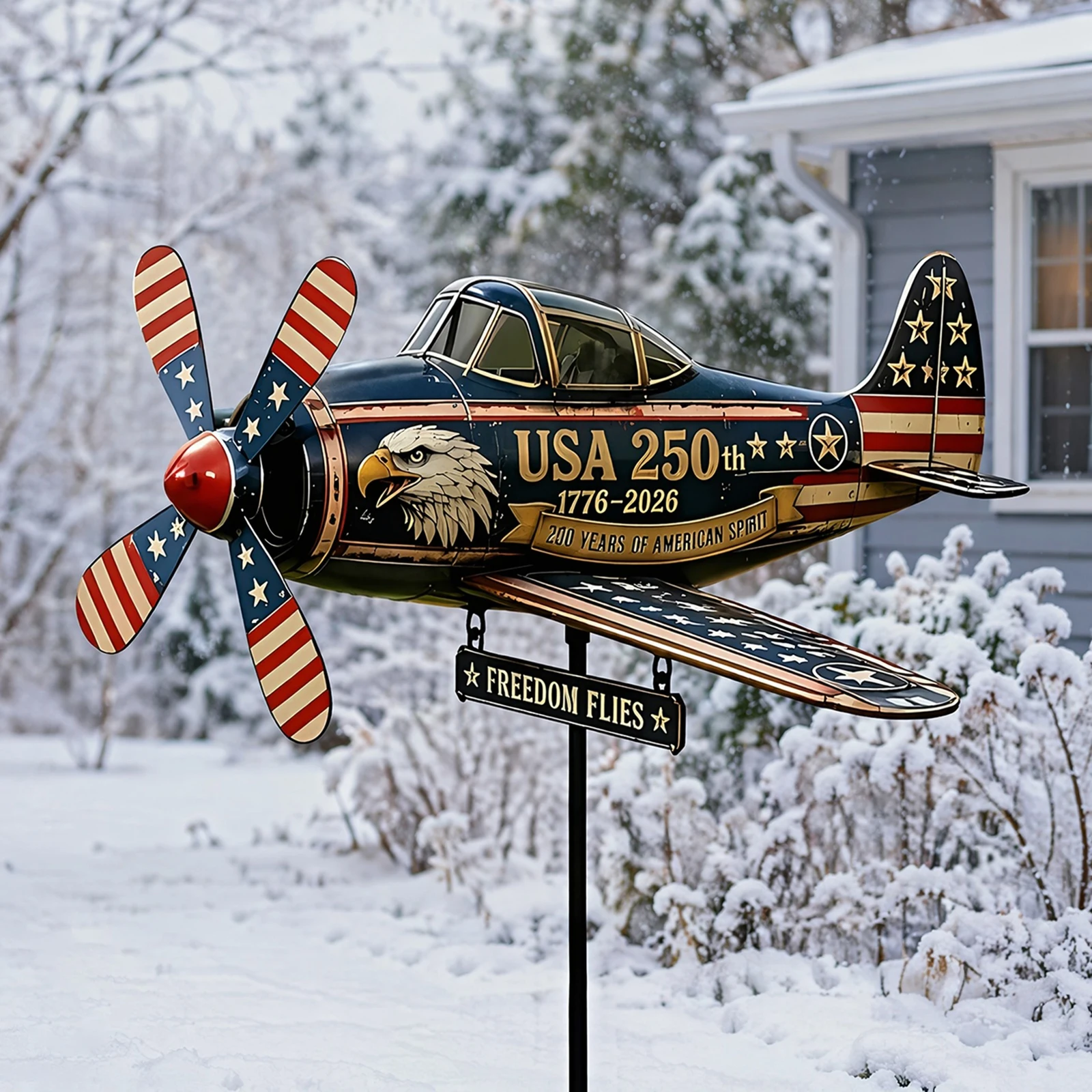 Metal Helicopter Wind Spinner with Spinning Propeller Airplane Wind Spinner Decorative for Garden Patio Lawn Memorial Day Gift - view 4