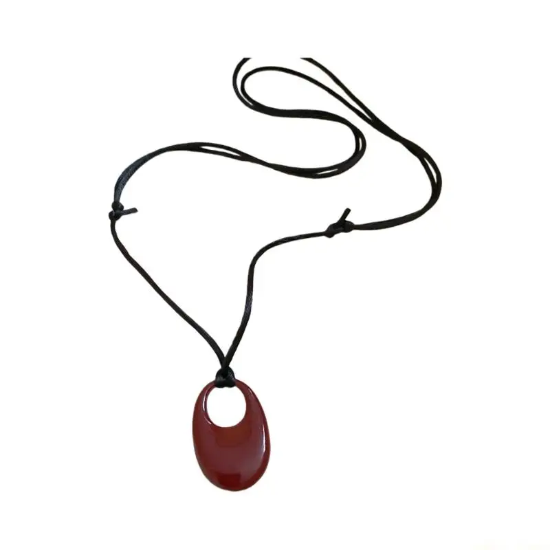 31BF Modern Adjustable Leather Necklace Trendy Circular Pendant Jewelry Gift For Her