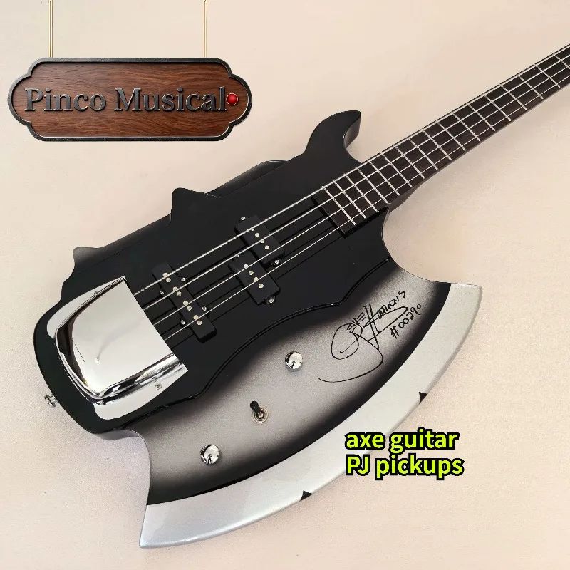Black Silver Burst Kiss Signature Axe Electric Guitar Bass Gene Sim 4-strings PJ Pickup Heavy Metal Stage Axe Shape Bass