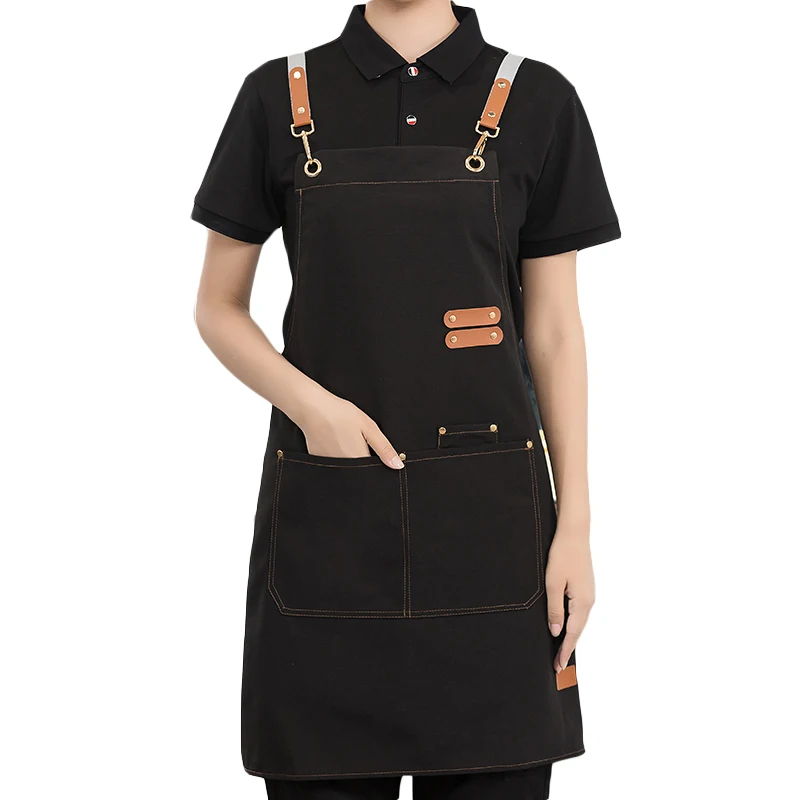 Men\'s Women\'s Kitchen Apron Custom Logo Catering Server Work Aprons Nails Hairdressing Mandil Restaurant Cafes Bar Waiter Bibs