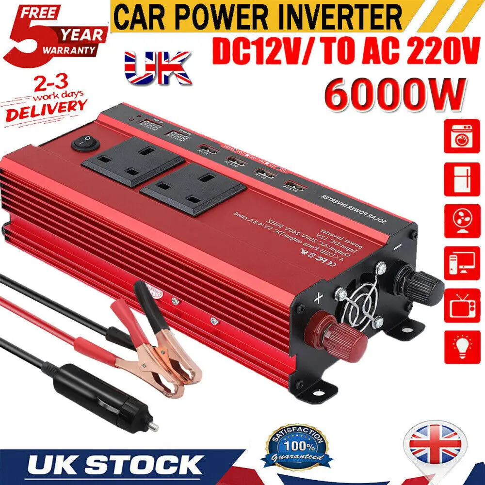 1500W Peak Power Inverter DC 12V to AC 220V 240V Automotive Converter with 2 LED Displays USB Port 4 2 AC Outlets