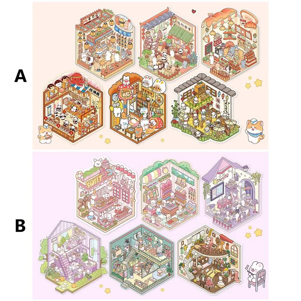 Cartoon 3D Landscape Sticker Book Three-dimensional DIY Cabin Scene Pocket Sticker Miniature Scene Book Student Kid Child