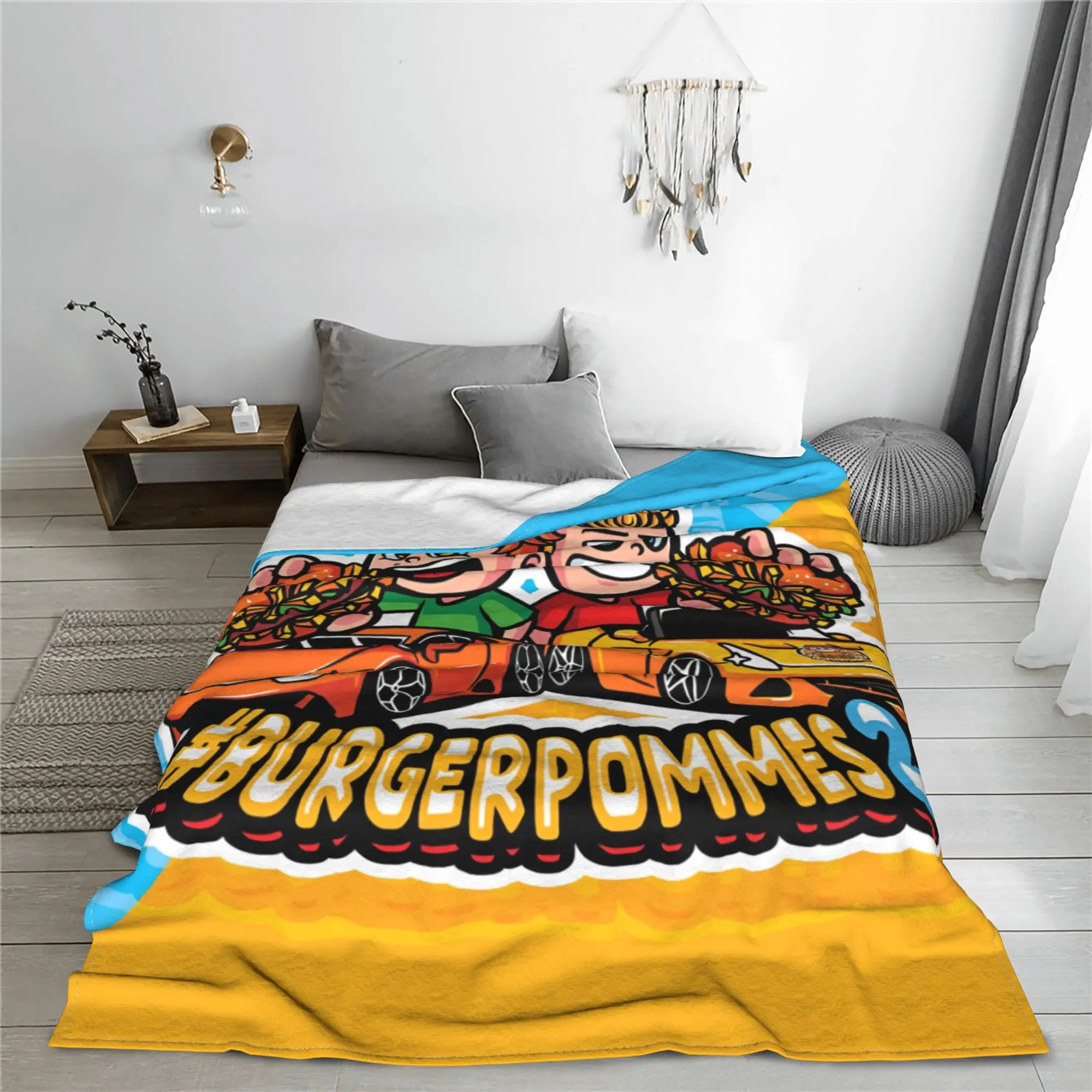 LukasBS Burgerpommes Cartoon Blankets Flannel ICrimax Game Music Portable Super Warm Throw Blanket for Home Outdoor Bedspread